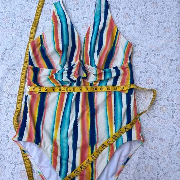 Adore Me Blue and Orange One Piece Swimsuit with Plunging V-Neck - Picture 3 of 9